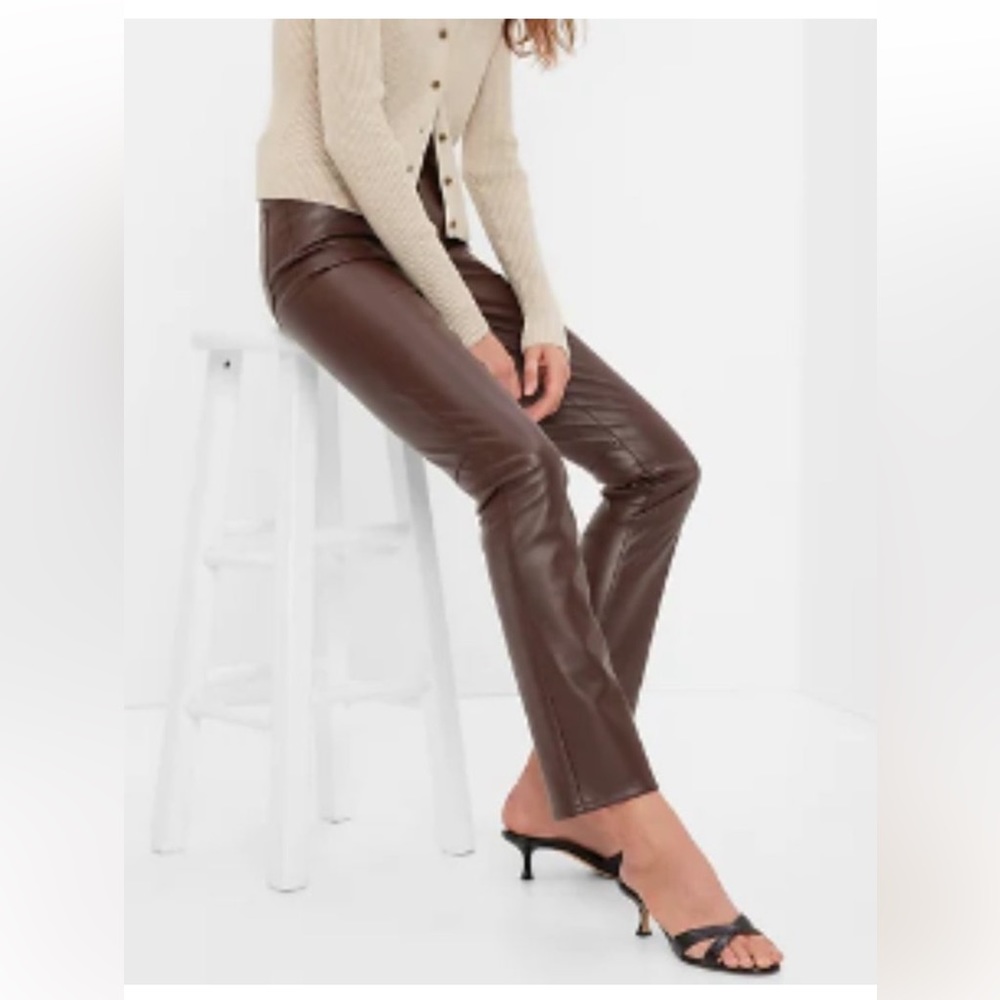 Gap Vintage Slim High Rise Espresso Brown Faux-Leather Straight Leg Pants 28 NWT